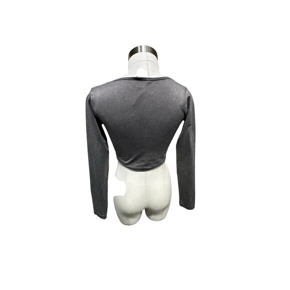 ZARA Charcoal Grey Ruched Tie Front Long Sleeve Crop Top - Sexy & Trendy - Picture 8 of 9